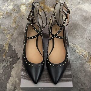 Jennifer Lopez Black Flats with Gold Studs